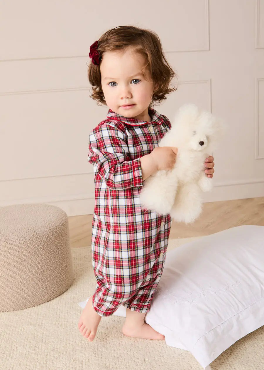 Francis Tartan Long Sleeve All In One Pyjama in Red (6mths-3yrs) #N/A from Pepa London US