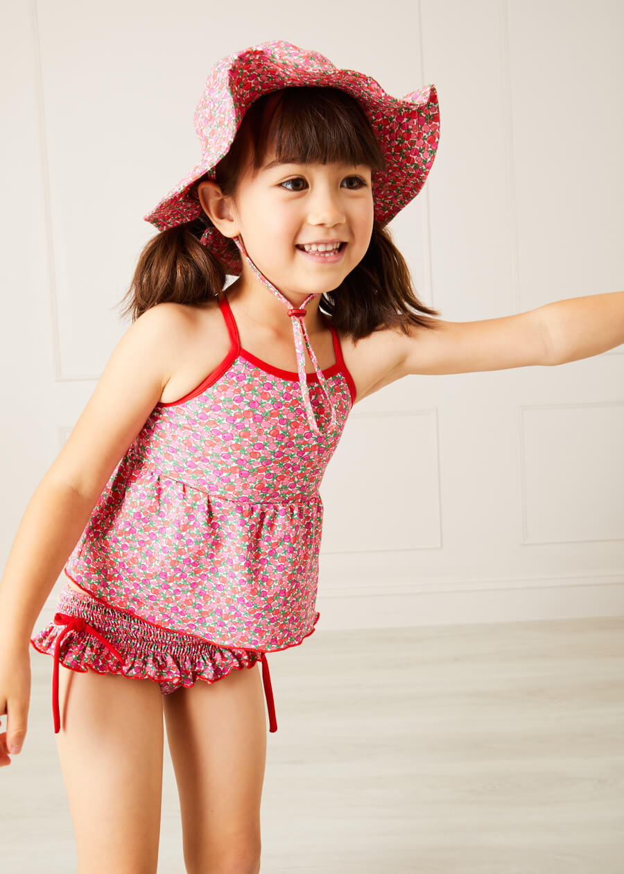 Annie Floral Print Bow Detail Two Piece Swimsuit in Pink (12mths-6yrs) Swimwear  from Pepa London US