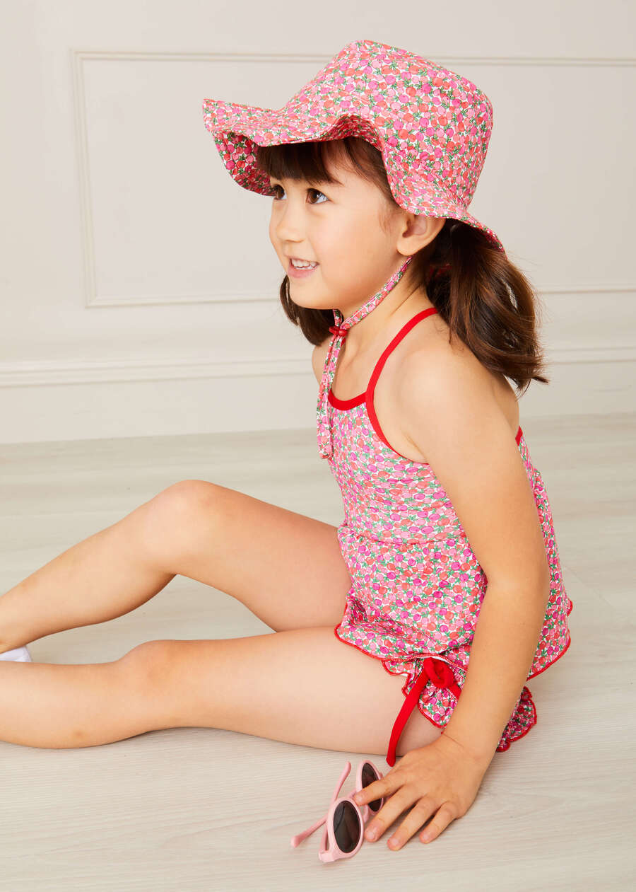 Annie Floral Print Bow Detail Two Piece Swimsuit in Pink (12mths-6yrs) Swimwear  from Pepa London US