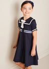 Mariner Collar Bow Detail Short Sleeve Dress in Navy (4-12yrs) DRESSES from Pepa London US