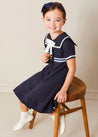 Mariner Collar Bow Detail Short Sleeve Dress in Navy (4-12yrs) DRESSES from Pepa London US