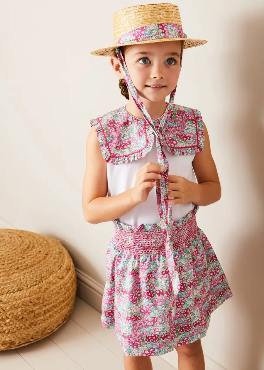 Viola Floral Smocked Waistband Skirt in Pink (3-10yrs) SKIRTS from Pepa London US