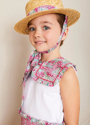 Viola Floral Bow Detail Boater Hat in Pink (S-M) ACCESSORIES from Pepa London US