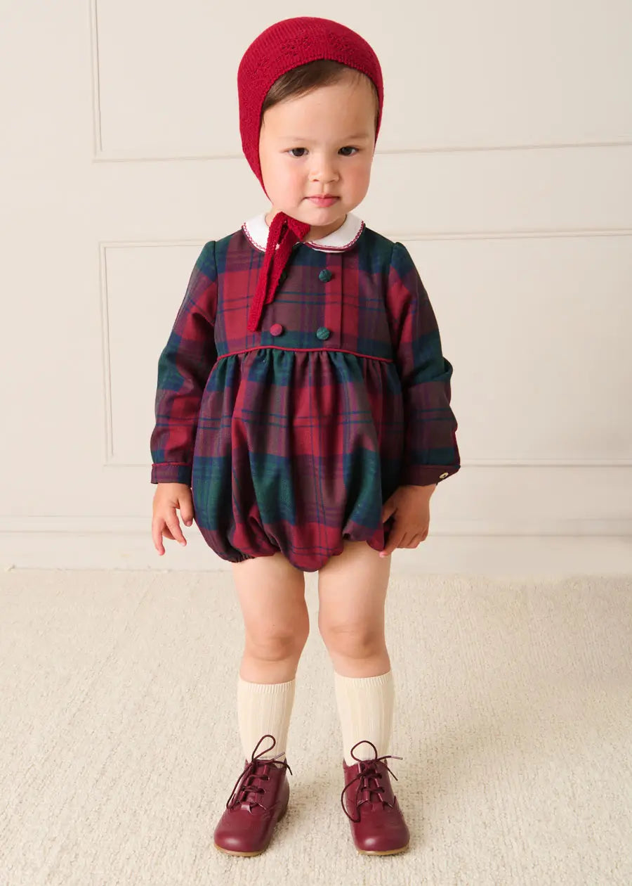 Grovesnor Tartan Peter Pan Collar Long Sleeve Romper in Red (6mths-3yrs) Rompers from Pepa London US