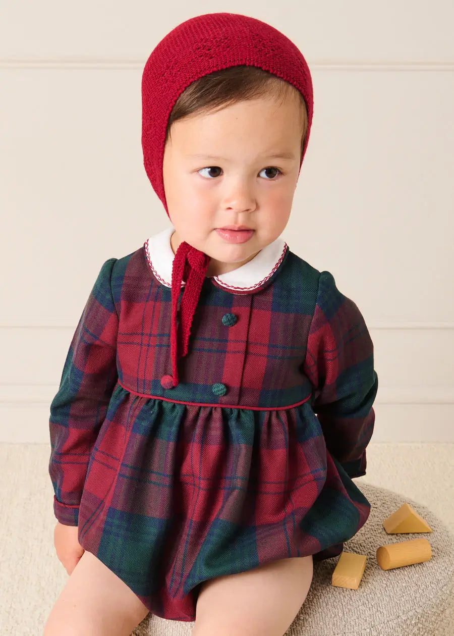 Grovesnor Tartan Peter Pan Collar Long Sleeve Romper in Red (6mths-3yrs) Rompers from Pepa London US