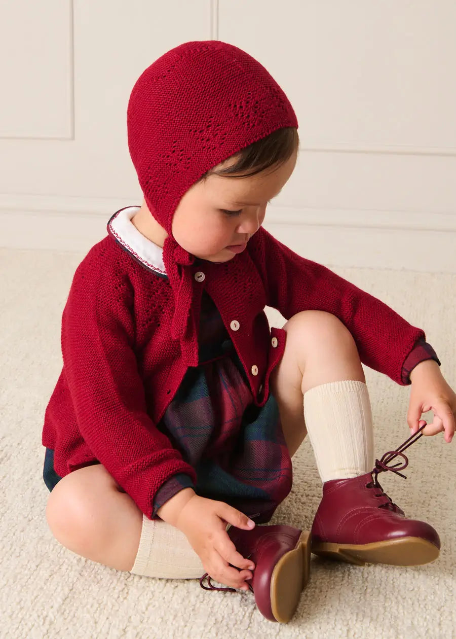 Grovesnor Tartan Peter Pan Collar Long Sleeve Romper in Red (6mths-3yrs) Rompers from Pepa London US