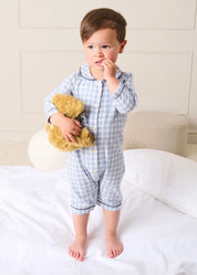 Wilfred Check Long Sleeve All In One Pyjamas in Blue (6mths-3yrs) NIGHTWEAR from Pepa London US