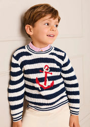 Anchor Motif Cable Knit Sailor Stripe Jumper in Navy (12mths- 10yrs) KNITWEAR from Pepa London US