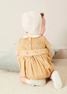 Peter Pan Collar Hand Smocked Short Sleeve Romper in Camel (6mths-2yrs) ROMPERS from Pepa London US