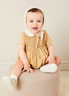 Peter Pan Collar Hand Smocked Short Sleeve Romper in Camel (6mths-2yrs) ROMPERS from Pepa London US