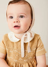 Peter Pan Collar Hand Smocked Short Sleeve Romper in Camel (6mths-2yrs) ROMPERS from Pepa London US