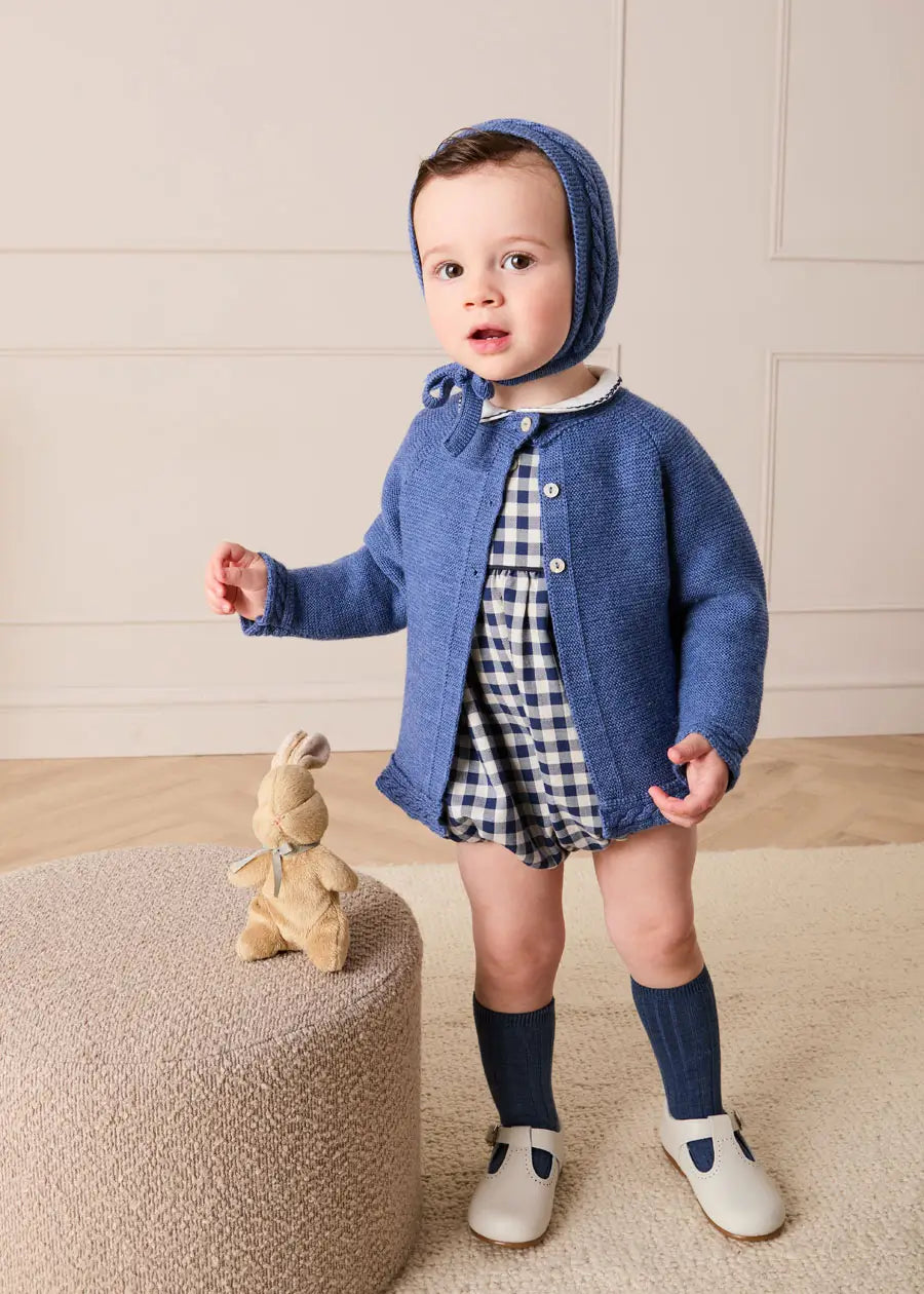 Draycott Check Peter Pan Collar Long Sleeve Romper in Blue (6mths-3yrs) Rompers from Pepa London US