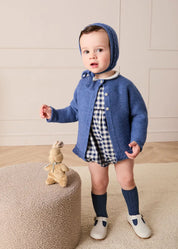 Draycott Check Peter Pan Collar Long Sleeve Romper in Blue (6mths-3yrs) Rompers from Pepa London US