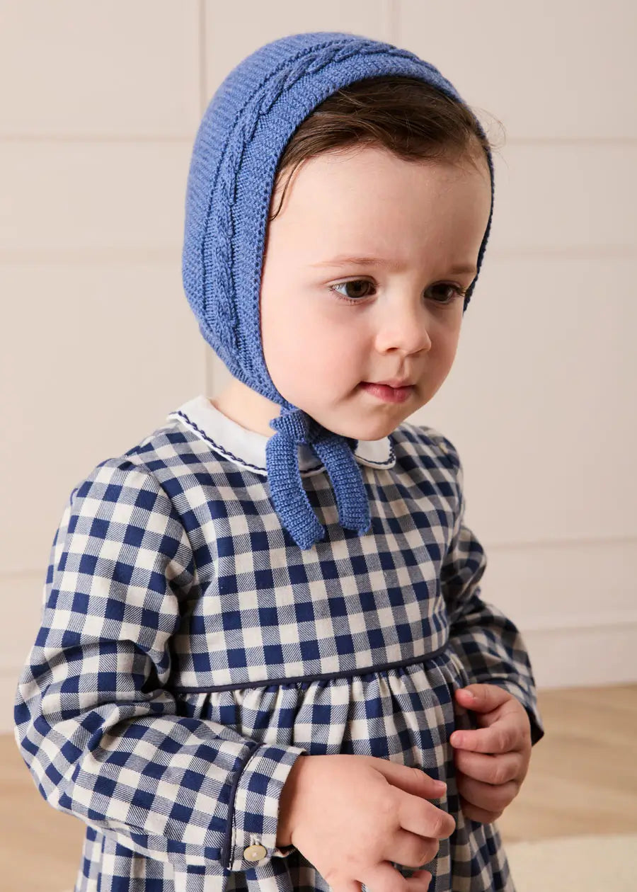 Draycott Check Peter Pan Collar Long Sleeve Romper in Blue (6mths-3yrs) Rompers from Pepa London US
