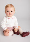 Herringbone Peter Pan Collar Long Sleeve Two Piece Set in Red (6mths-2yrs) Sets  from Pepa London US