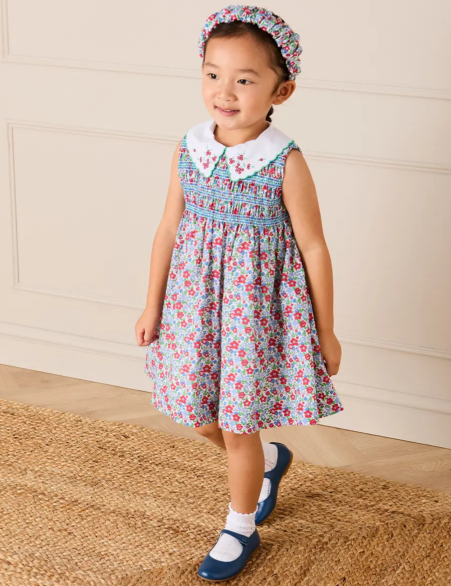 Emilia Floral Embroidered Collar Sleeveless Dress in Red (12mths- 10yrs) DRESSES from Pepa London US