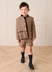 Vincent Check Austrian Single Breasted Jacket in Brown (18mths-10yrs) Coats from Pepa London US