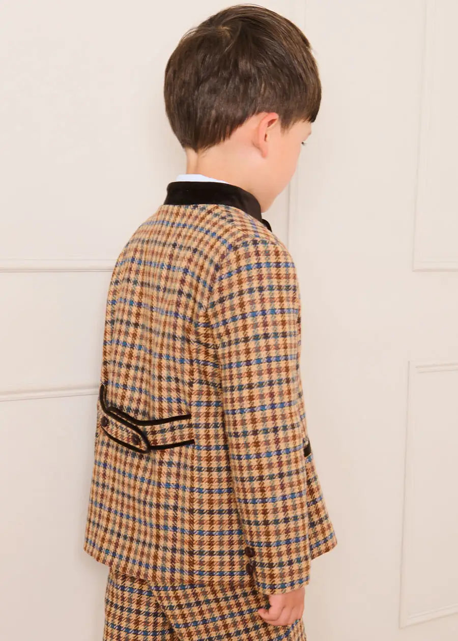 Vincent Check Austrian Single Breasted Jacket in Brown (18mths-10yrs) Coats from Pepa London US