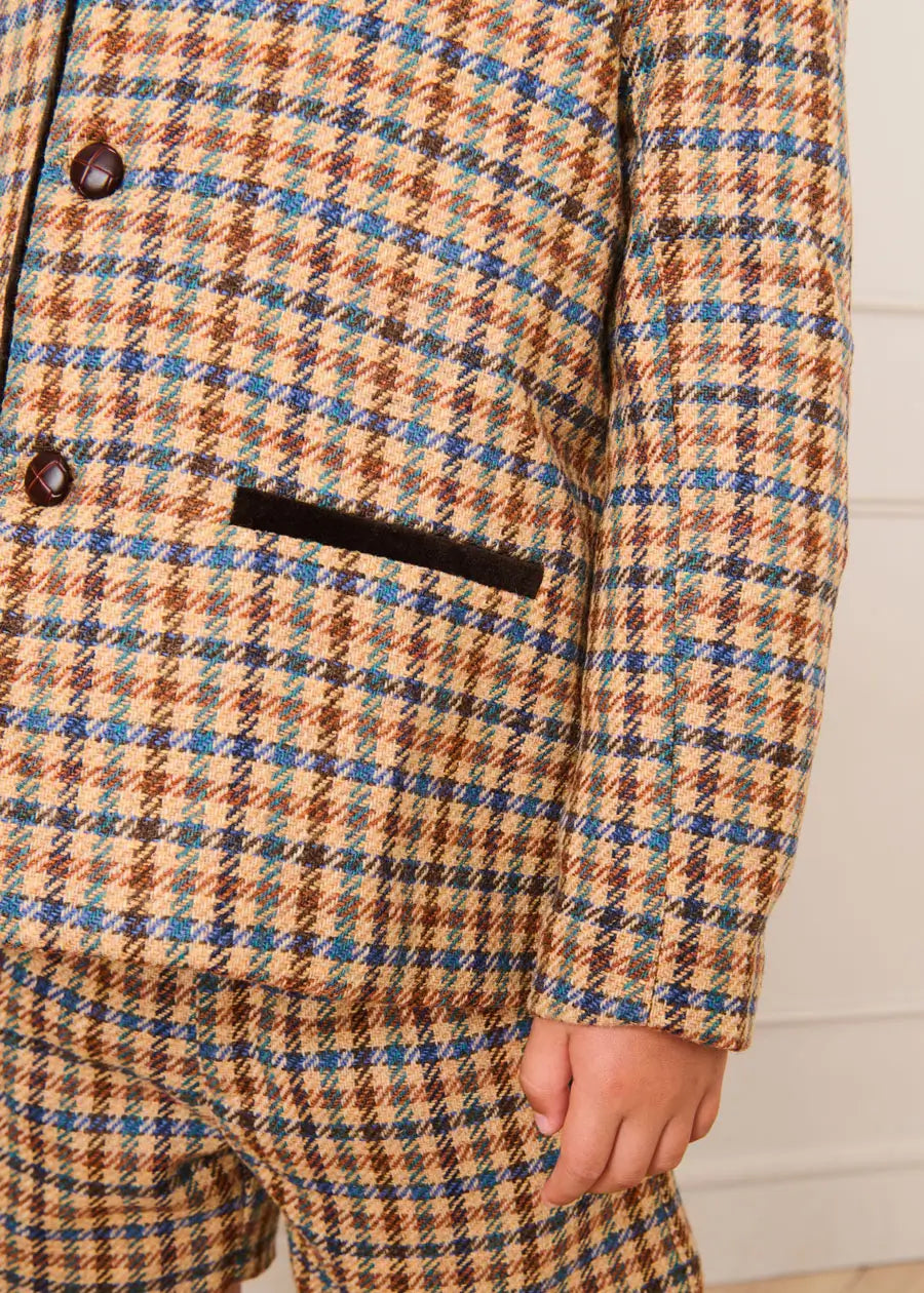 Vincent Check Austrian Single Breasted Jacket in Brown (18mths-10yrs) Coats from Pepa London US