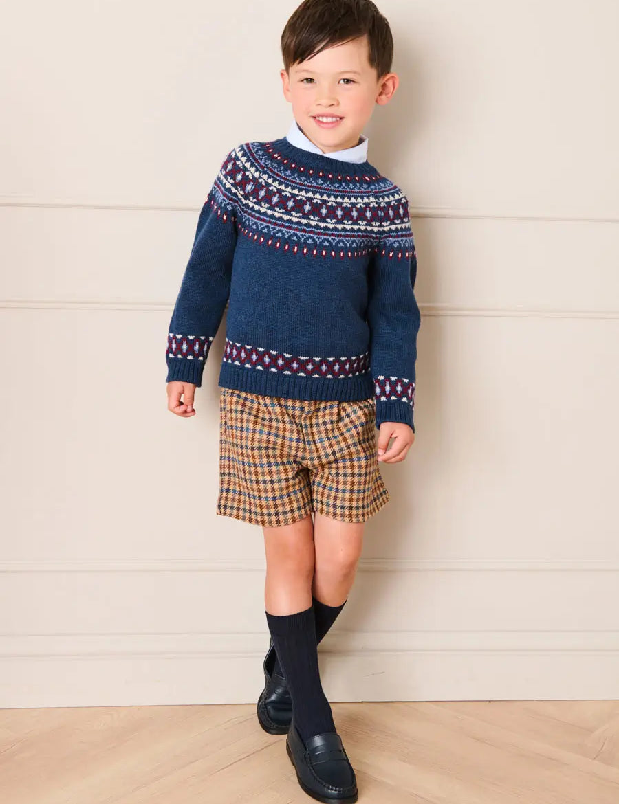 Fair Isle Jacquard Jumper in Navy (3-10yrs) Knitwear from Pepa London US