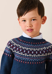 Fair Isle Jacquard Jumper in Navy (3-10yrs) Knitwear from Pepa London US