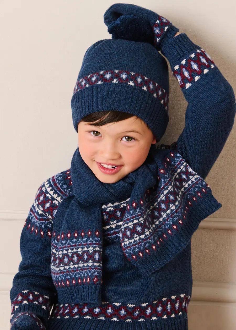 Fair Isle Jacquard Jumper in Navy (3-10yrs) Knitwear from Pepa London US
