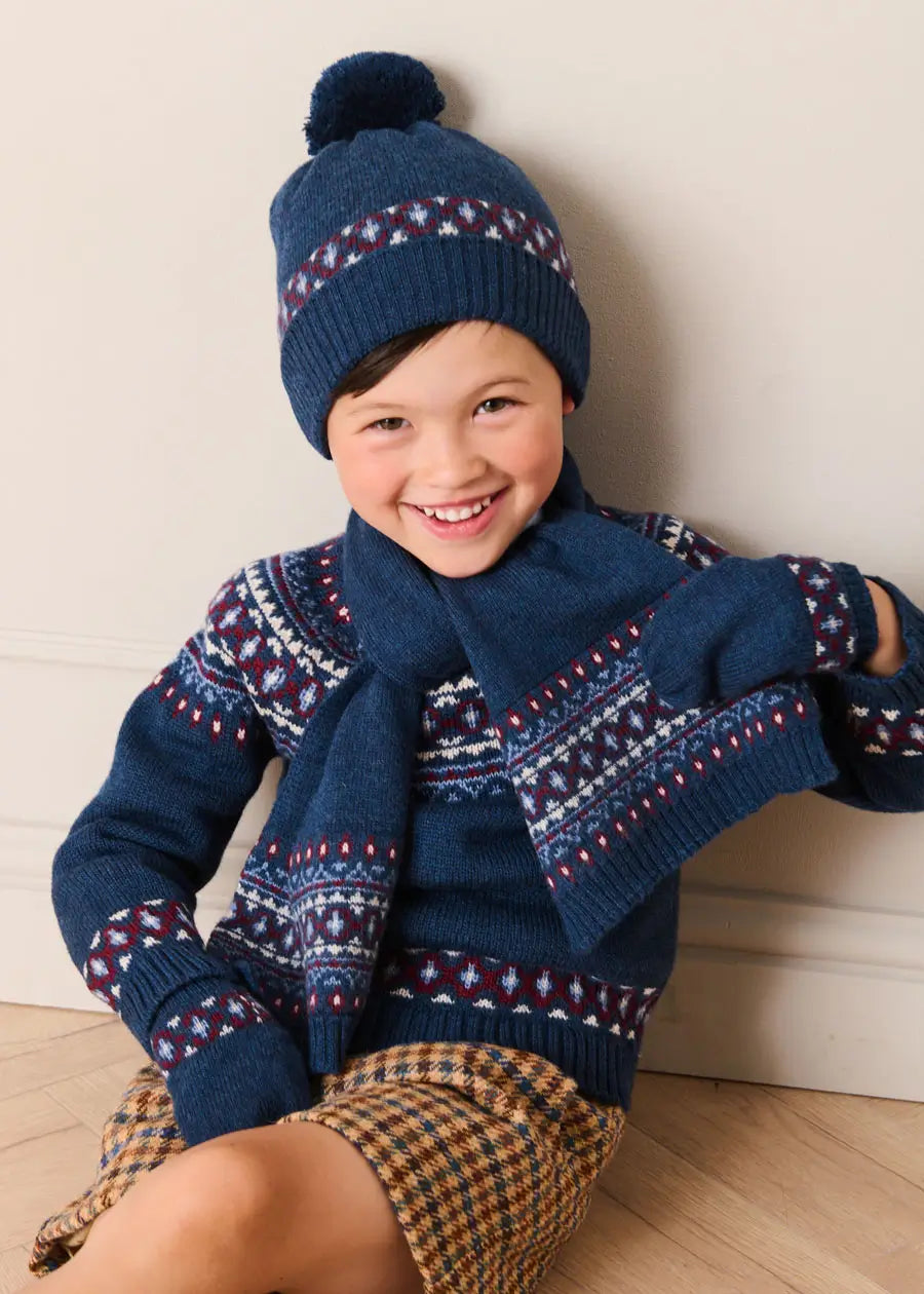 Fair Isle Jacquard Jumper in Navy (3-10yrs) Knitwear from Pepa London US