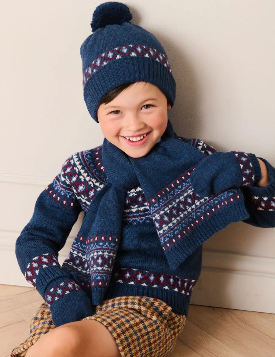 Fair Isle Knitted Scarf in Navy (OS) Knitted Accessories from Pepa London US