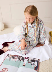 Rebecca Floral Scallop Edge Pyjamas in Red (2-10yrs) Nightwear from Pepa London US