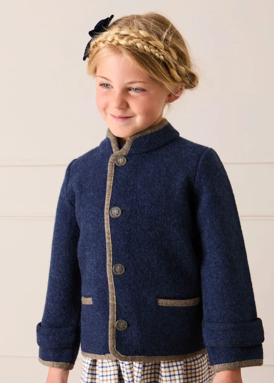 Austrian Single Breasted Contrast Trim Jacket in Blue (18mths-10yrs) COATS from Pepa London US