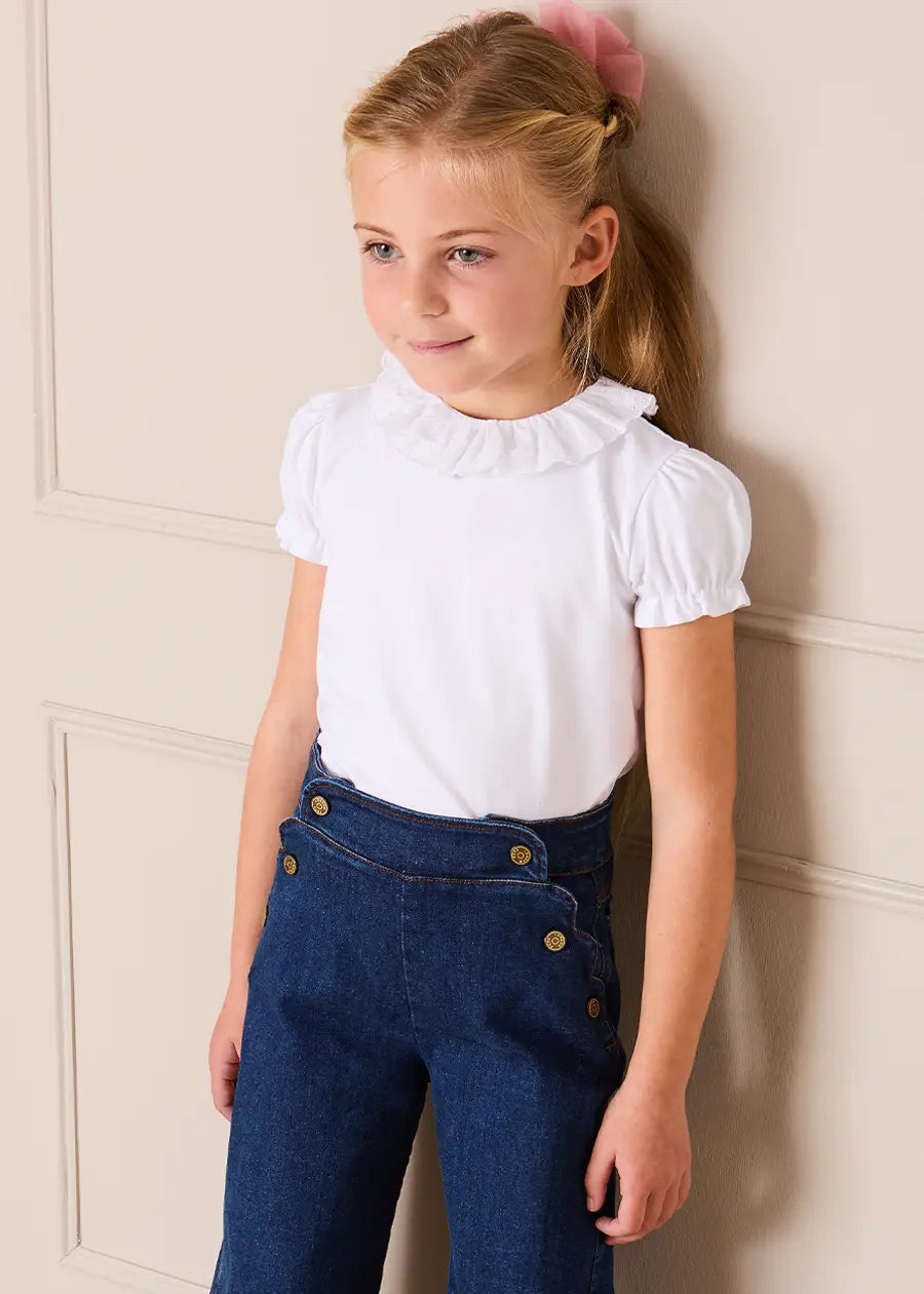 Broderie Anglaise Frill Collar Top in White (2-12yrs) Tops & Bodysuits from Pepa London US