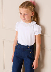 Broderie Anglaise Frill Collar Top in White (2-12yrs) Tops & Bodysuits from Pepa London US