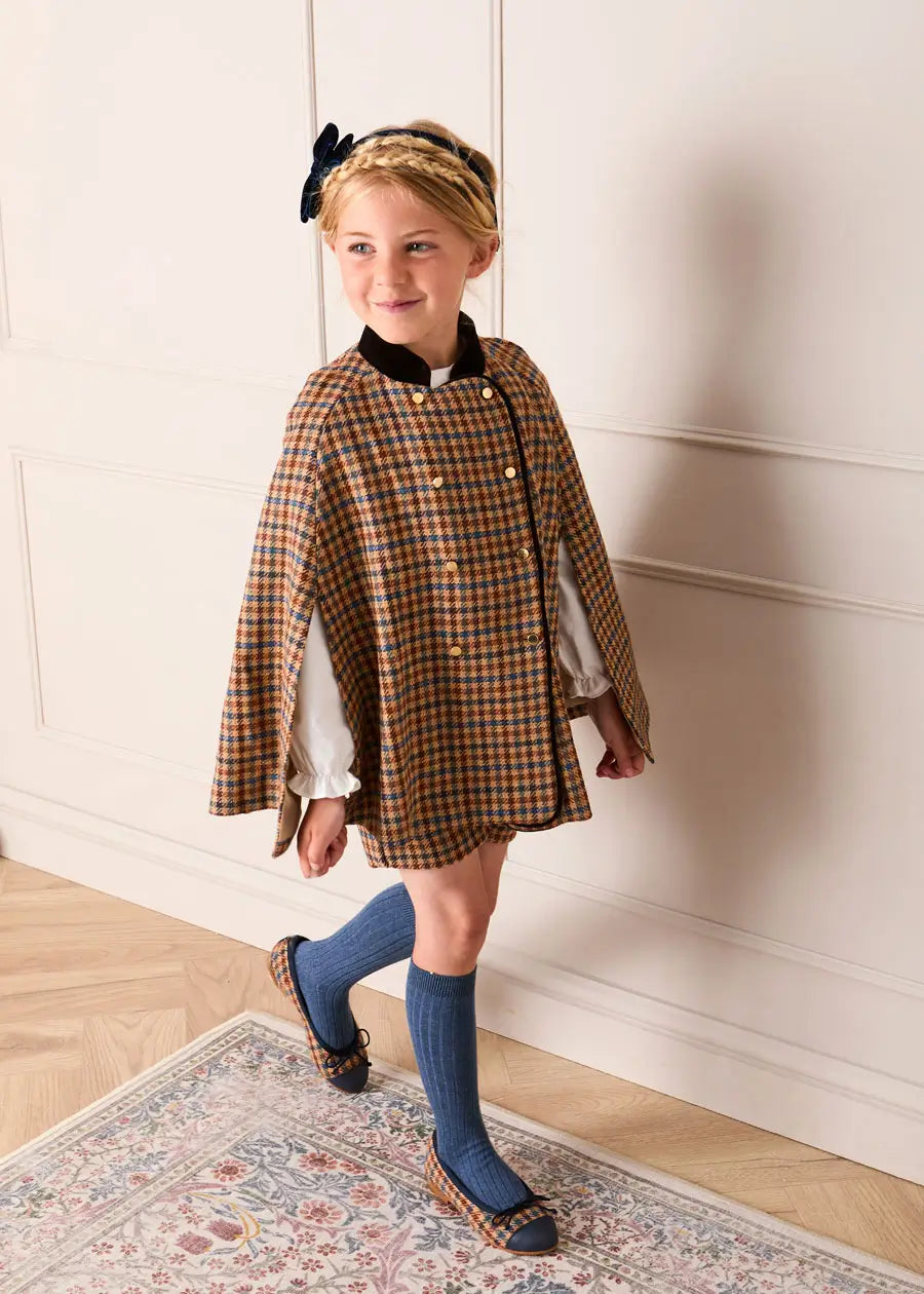 Vincent Check Tweed Ballerina Shoes in Brown (24-35EU) Shoes from Pepa London US