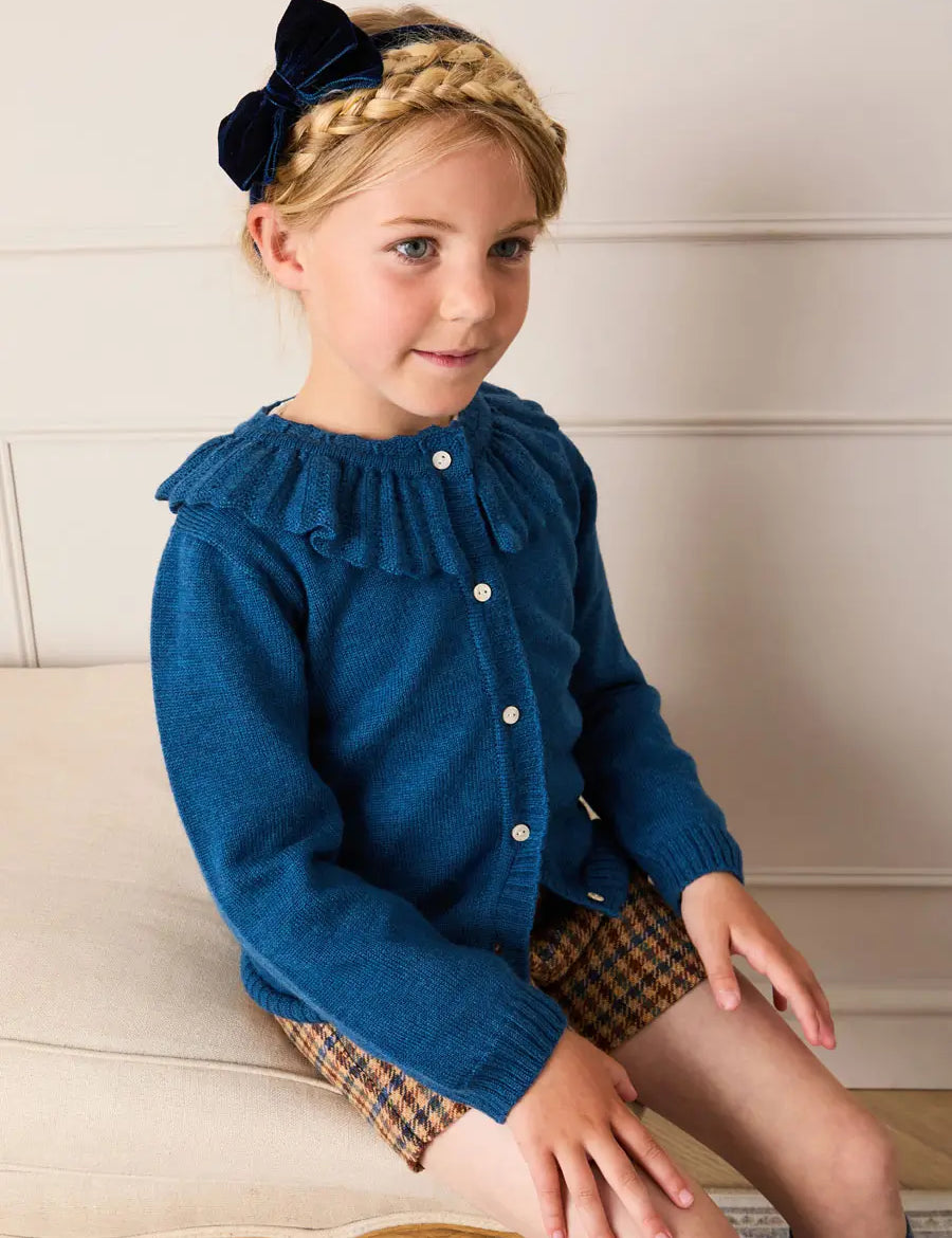 Ruffle Collar Cardigan in Blue (2-10yrs) Knitwear from Pepa London US