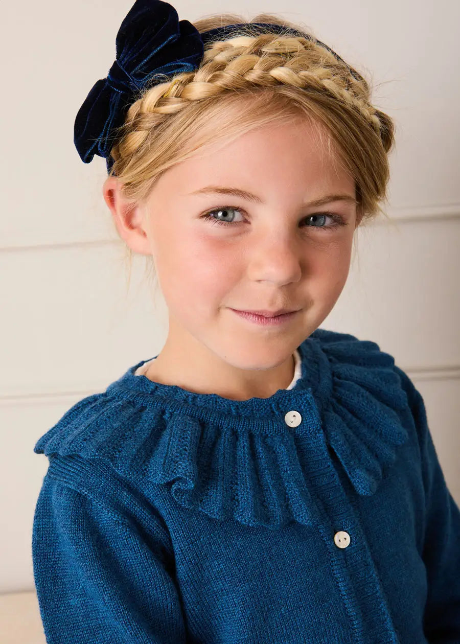 Ruffle Collar Cardigan in Blue (2-10yrs) Knitwear from Pepa London US
