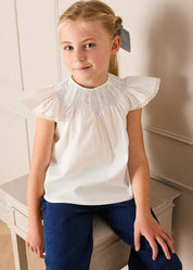 Butterfly Embroidered Lace Detail Cap Sleeve Blouse in White (18mths-10yrs) BLOUSES from Pepa London US
