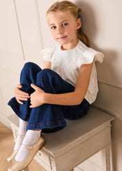 Butterfly Embroidered Lace Detail Cap Sleeve Blouse in White (18mths-10yrs) BLOUSES from Pepa London US