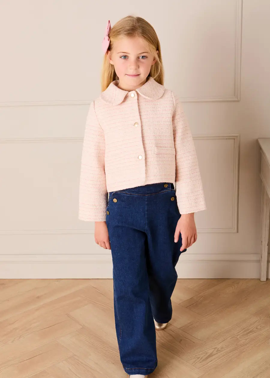 Brighton Boucle Tweed Peter Pan Collar Pocket Detail Jacket in Pink (4-12yrs) Coats from Pepa London US