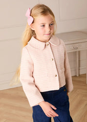 Brighton Boucle Tweed Peter Pan Collar Pocket Detail Jacket in Pink (4-12yrs) Coats from Pepa London US