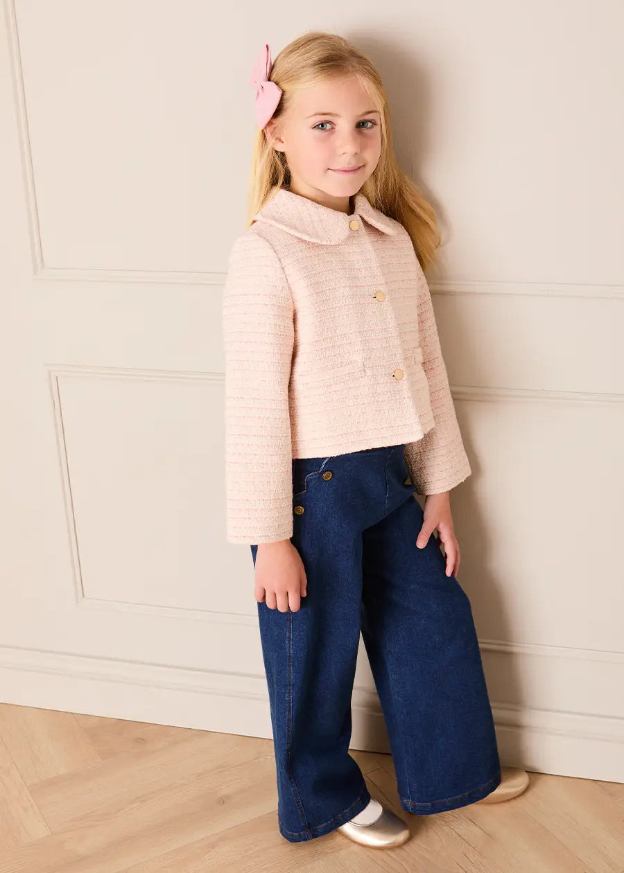 Brighton Boucle Tweed Peter Pan Collar Pocket Detail Jacket in Pink (4-12yrs) Coats from Pepa London US