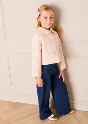 Brighton Boucle Tweed Peter Pan Collar Pocket Detail Jacket in Pink (4-12yrs) Coats from Pepa London US