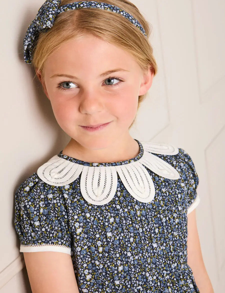 Lydia Floral Medium Bow Hairband in Blue (OS) Hair Accessories from Pepa London US