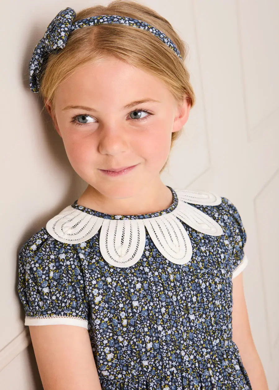 Lydia Floral Medium Bow Hairband in Blue (OS) Hair Accessories from Pepa London US