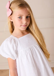 Flower Embroidered Broderie Anglaise Short Sleeve Dress in White (12mths-12yrs) DRESSES from Pepa London US