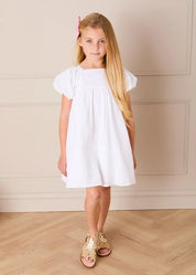 Flower Embroidered Broderie Anglaise Short Sleeve Dress in White (12mths-12yrs) DRESSES from Pepa London US