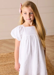 Flower Embroidered Broderie Anglaise Short Sleeve Dress in White (12mths-12yrs) DRESSES from Pepa London US