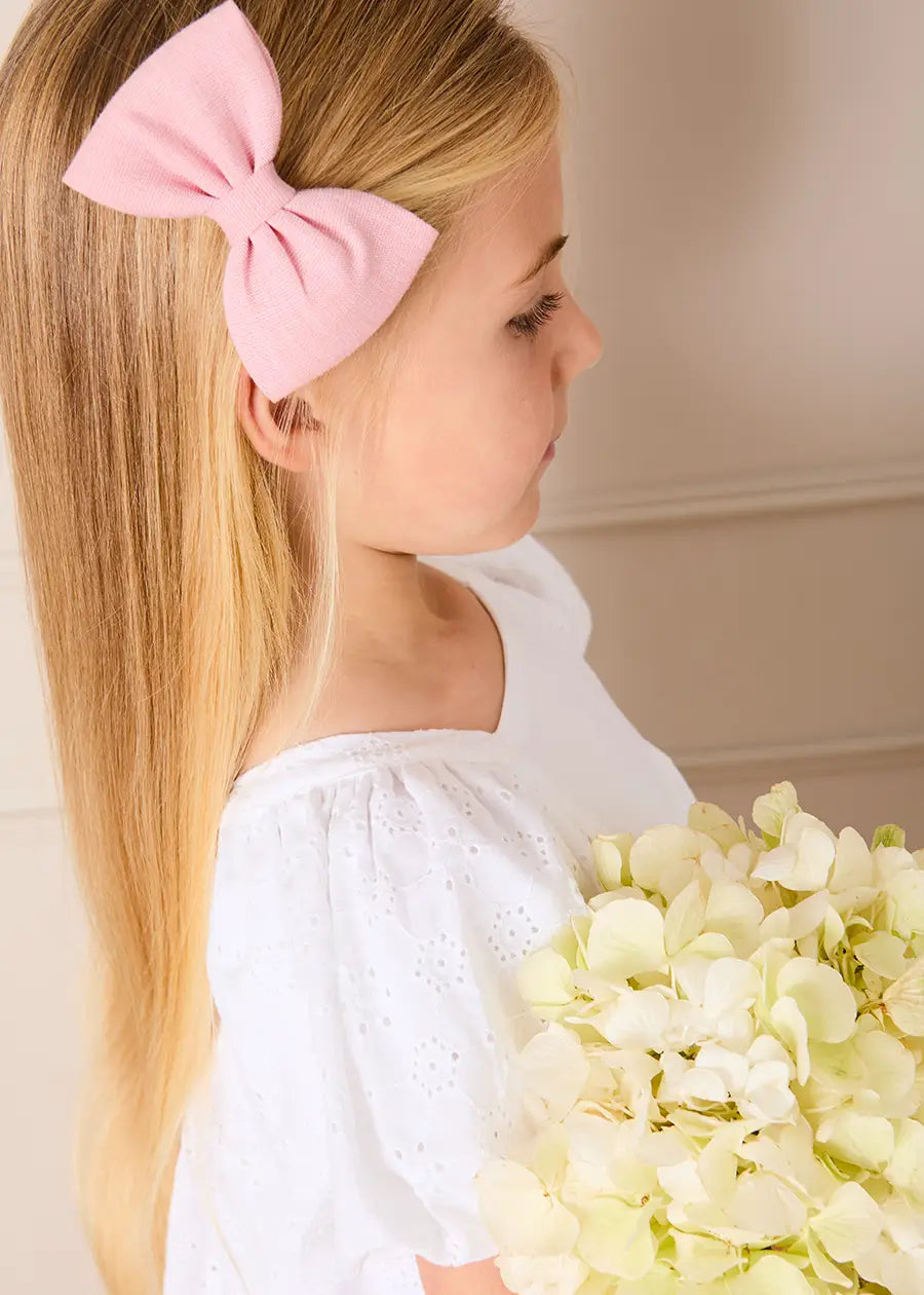 Flower Embroidered Broderie Anglaise Short Sleeve Dress in White (12mths-12yrs) DRESSES from Pepa London US