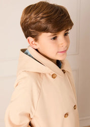 Double Breasted George Check Lined Rain Coat With Detachable Hood in Beige (2-10yrs) COATS from Pepa London US