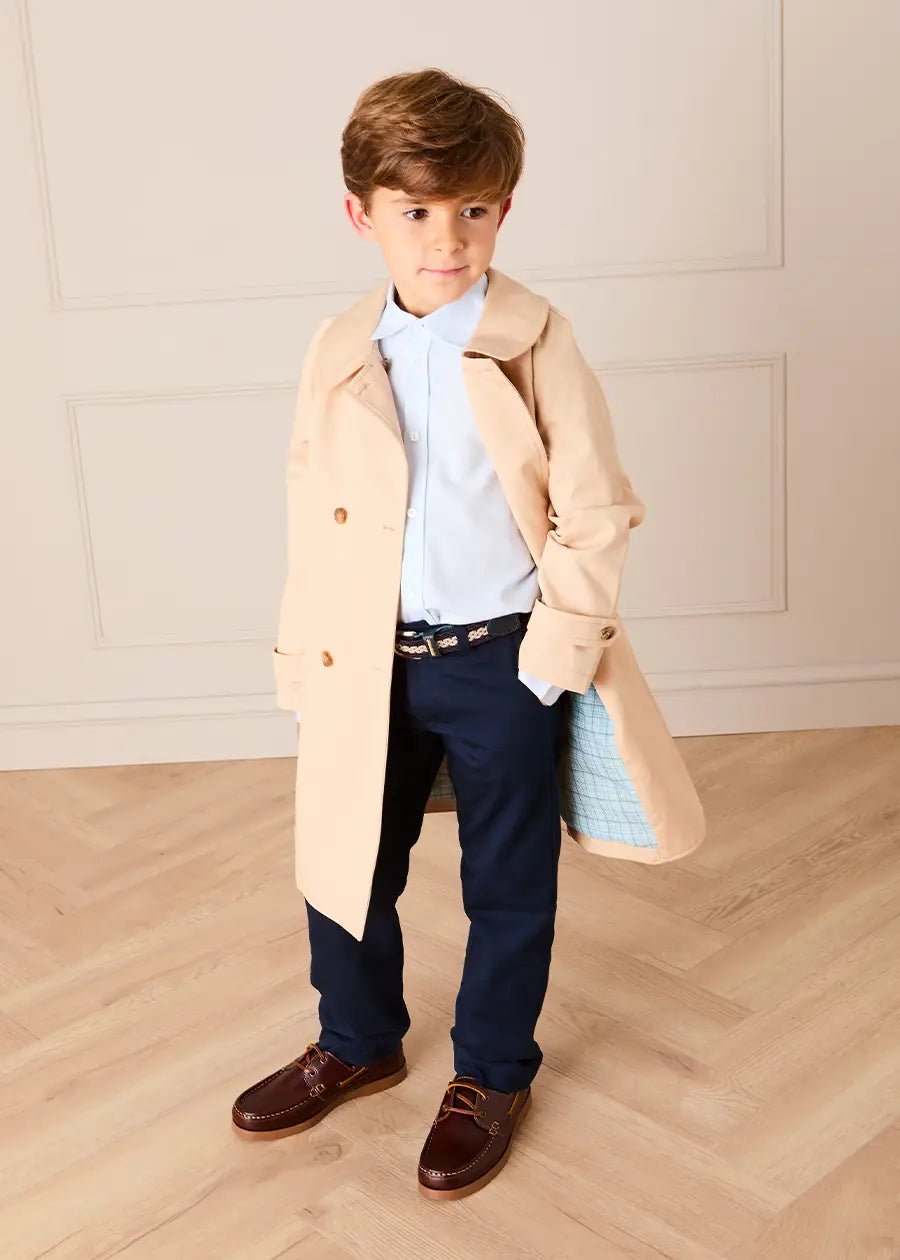 Double Breasted George Check Lined Rain Coat With Detachable Hood in Beige (2-10yrs) COATS from Pepa London US
