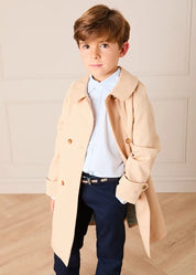 Double Breasted George Check Lined Rain Coat With Detachable Hood in Beige (2-10yrs) COATS from Pepa London US